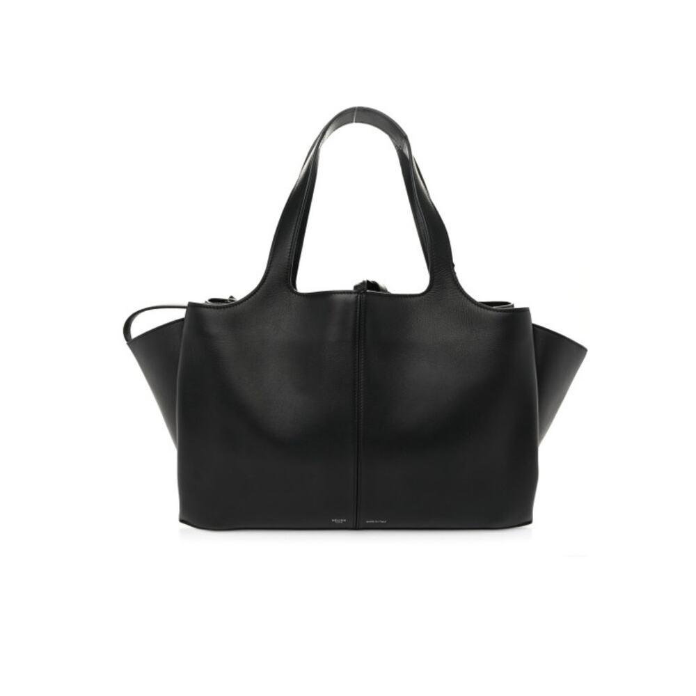 Old Céline Tri-Fold Shoulder Bag Black Grained Leather Authentic Phoebe Philo